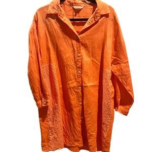 Linen midi shirt dress-orange by Buykud in Medium